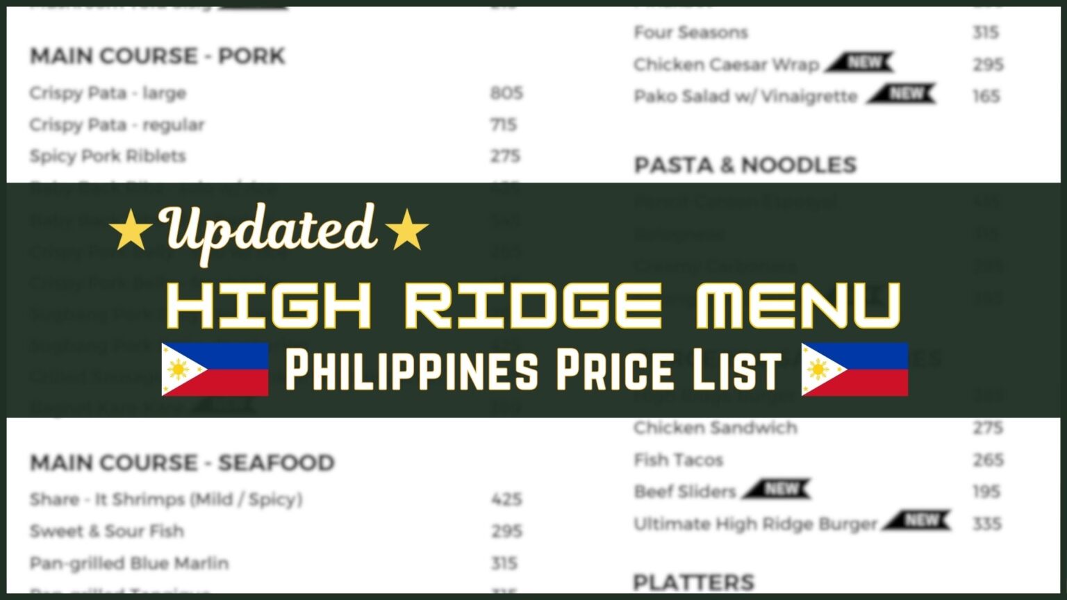 High Ridge Philippines Menu and Prices [August 2024] - PhilMenu