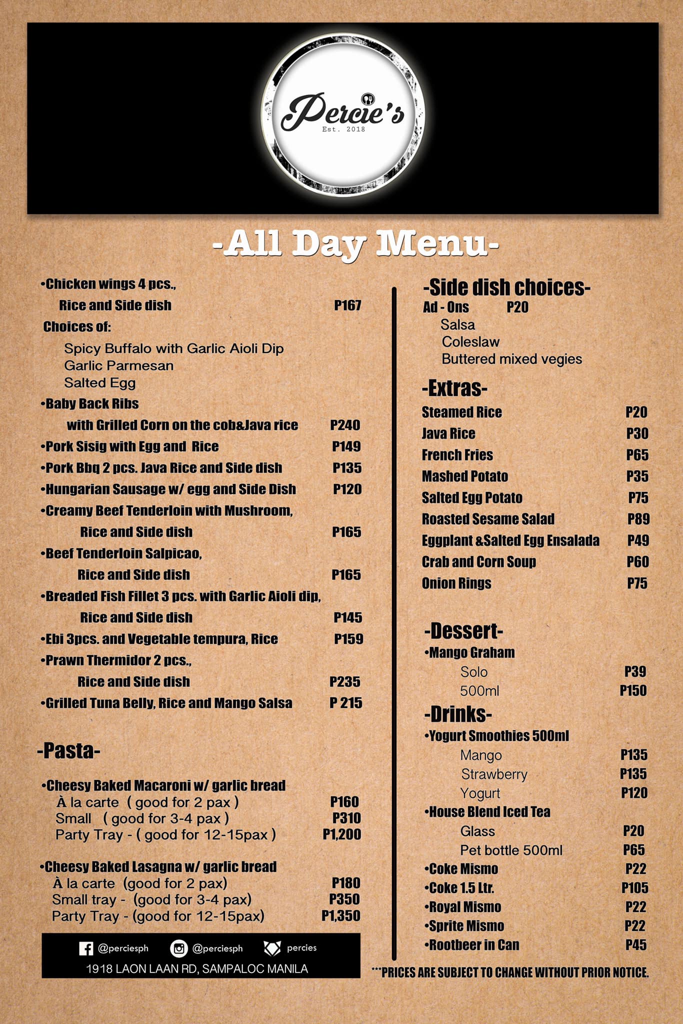 Percie's Philippines Menu and Prices [July 2024] - PhilMenu