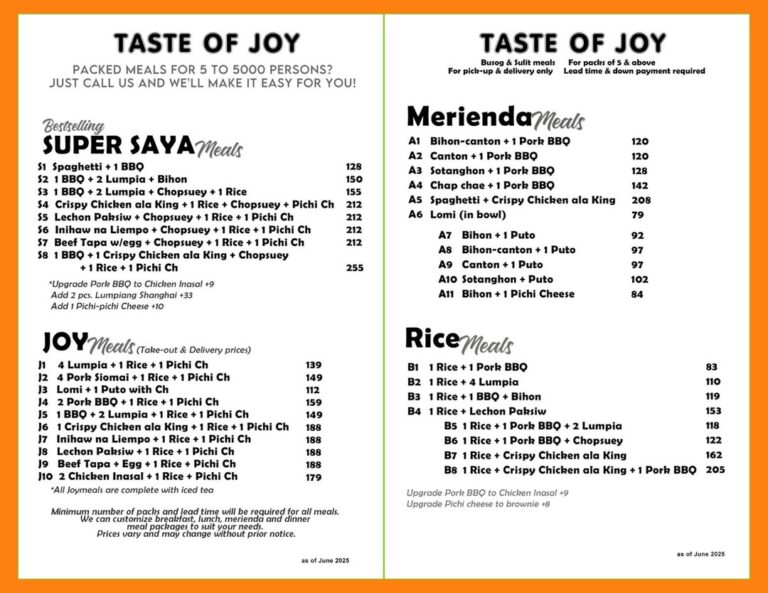 Taste of Joy Philippines Menu and Prices [August 2025] - PhilMenu