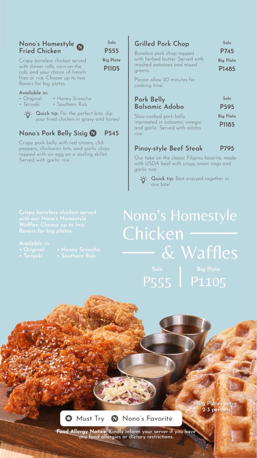 Nono's Philippines Menu and Prices [October 2025] - PhilMenu